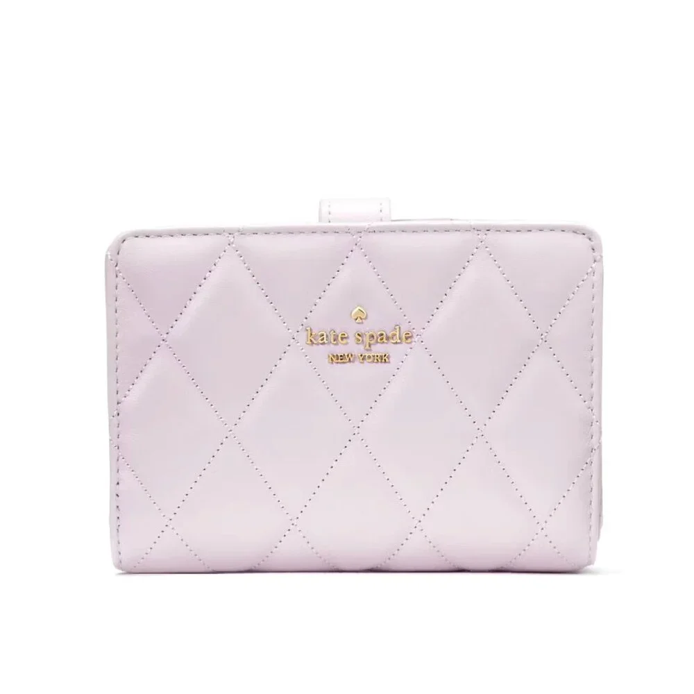 New Kate Spade Carey Medium Bifold Wallet Smooth Quilted Leather Pale Amethyst